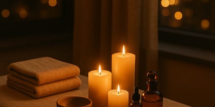Candles and dropper bottles arranged for the Aeon Signature Journey