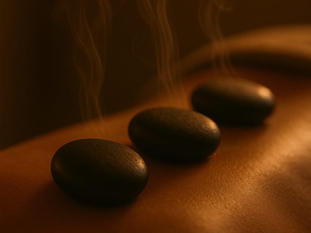 Hot stones and massage oils prepared for the Deep Restore Ritual