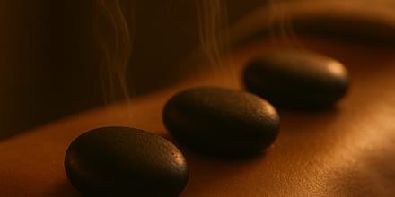 Hot stones and massage oils prepared for the Deep Restore Ritual